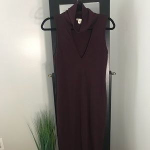 Burgundy midi high neck knit dress